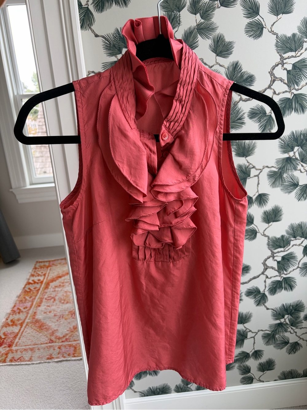 J. Crew Deep Coral Ruffle-Front Sleeveless Blouse